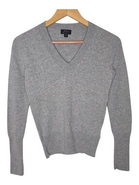 J Crew Womens Light Gray Cashmere Fitted V Neck Sweater Size XS